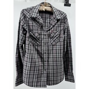 Cruel Girl Plaid Snap Shirt Youth L Gray Black Pink Western Cowgirl Rodeo Y2K